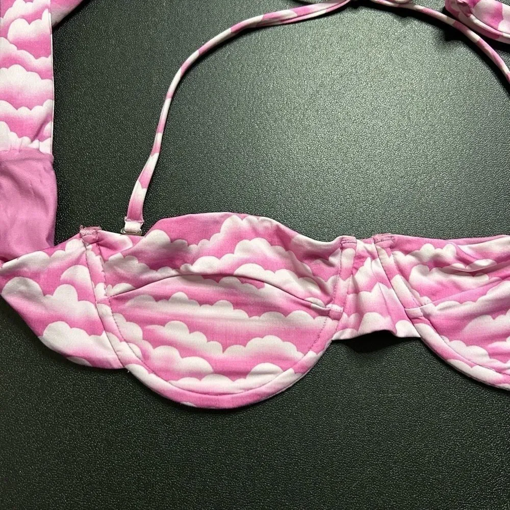 Frankie’s Bikinis Cielo Bikini Top in Pink Cloud Print Size M